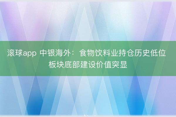 滚球app 中银海外：食物饮料业持仓历史低位 板块底部建设价值突显