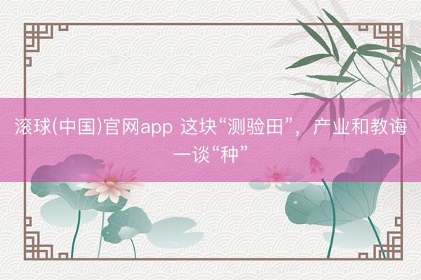 滚球(中国)官网app 这块“测验田”，产业和教诲一谈“种”