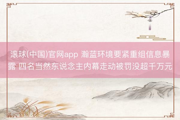 滚球(中国)官网app 瀚蓝环境要紧重组信息暴露 四名当然东说念主内幕走动被罚没超千万元
